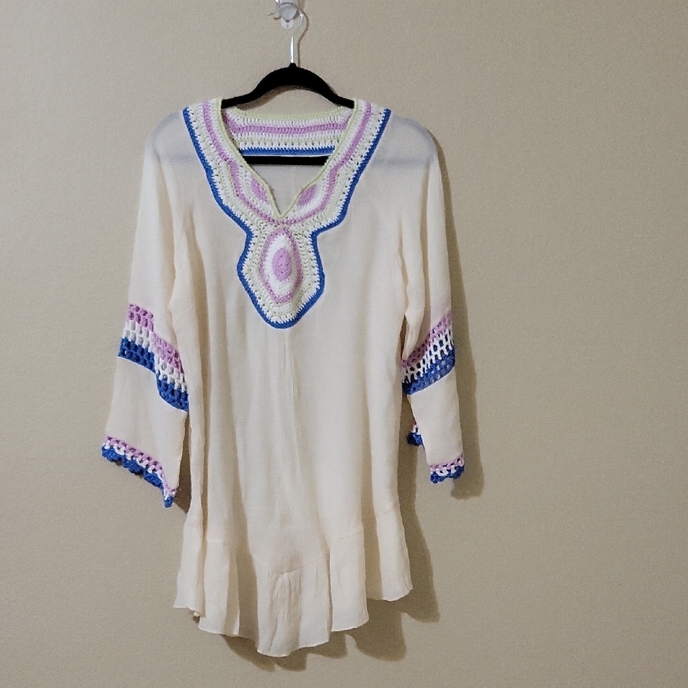 Cream Crochet Trim Women's Top